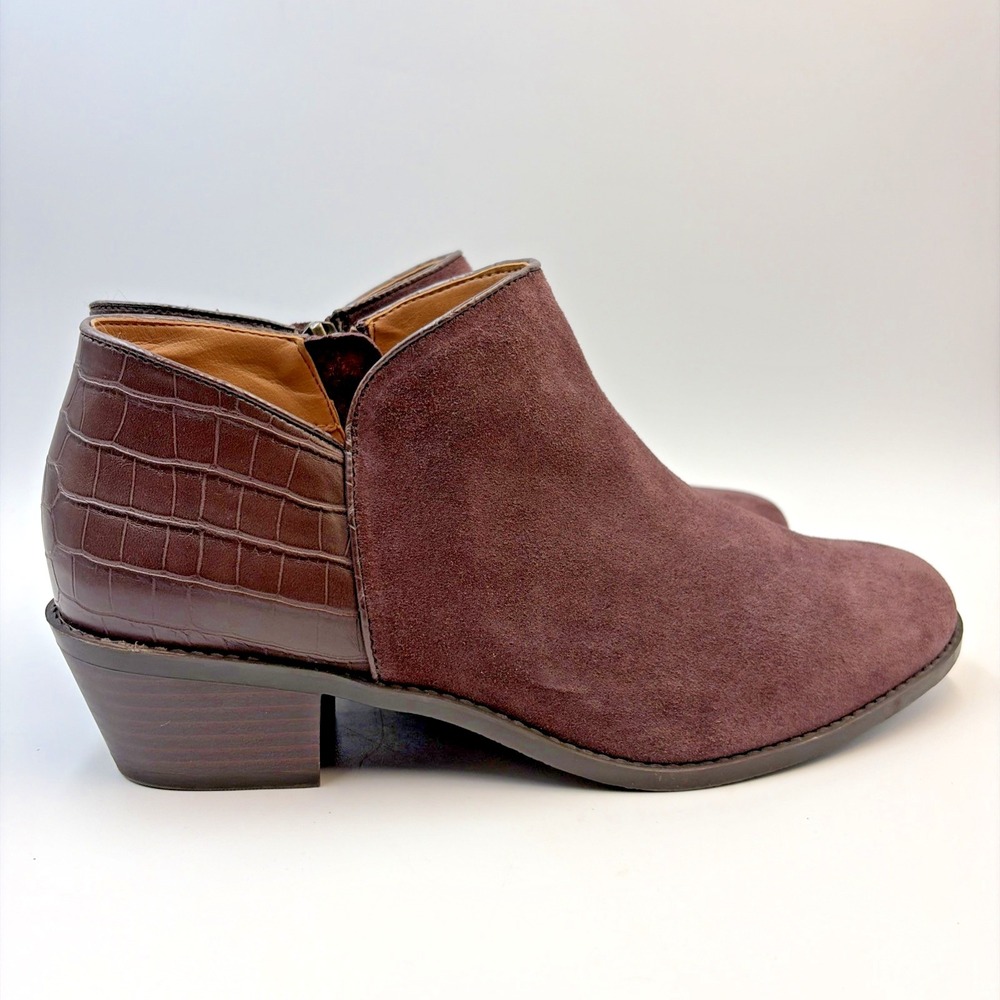 Vionic Marissa Ankle Boots Women's 10‎ Chocolate Suede Croc Booties Block Heel - Picture 7 of 14